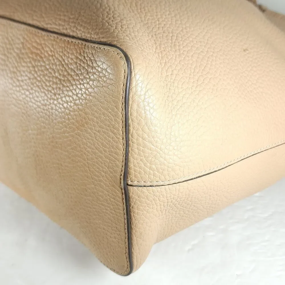 Tory Burch Taylor Beige Pebbled Leather Large Logo Tote Bag Shoulder Bag